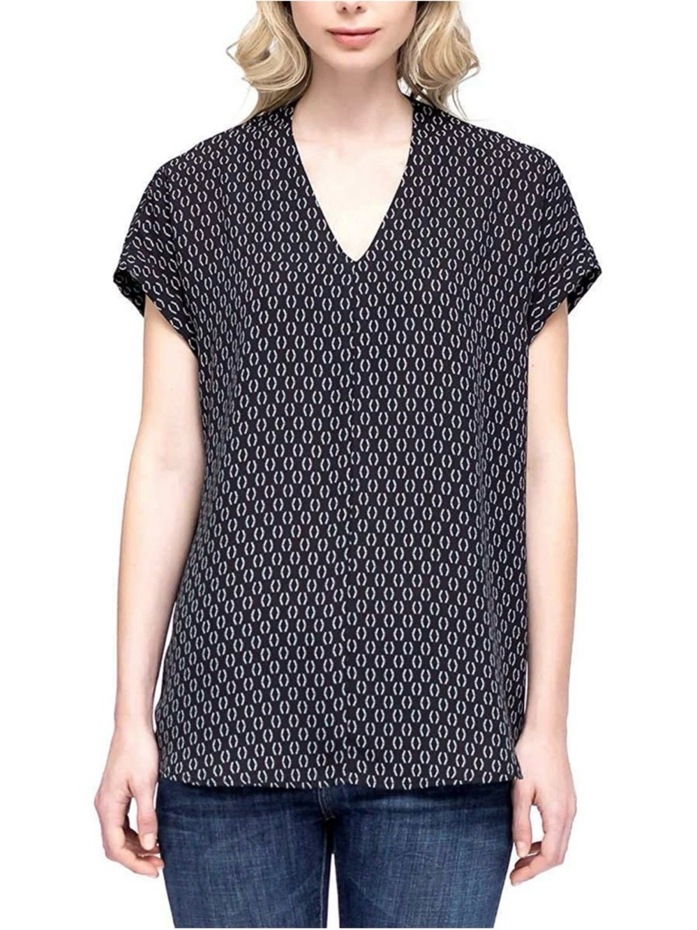 Pleione Women’s Printed Short Sleeve V Neck Top